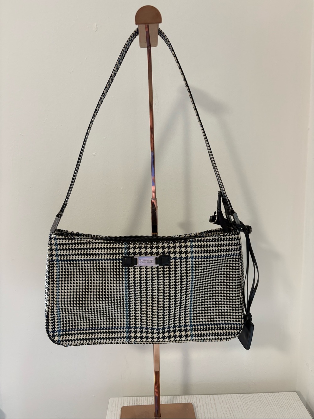 RALPH LAUREN Black & White Houndstooth Shoulder Bag EUC
